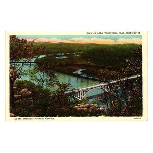 Vintage Postcard Lake Taneycomo Missouri Ozarks Scenic View Linen Print